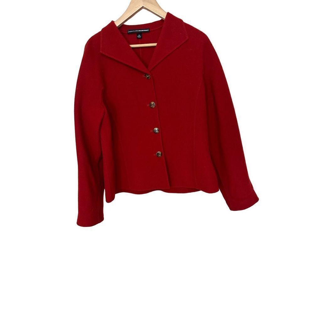 Linda Allard Ellen Tracy Size 14
Fleeced 100% Wool RED Blazer
Jacket Chic Lines